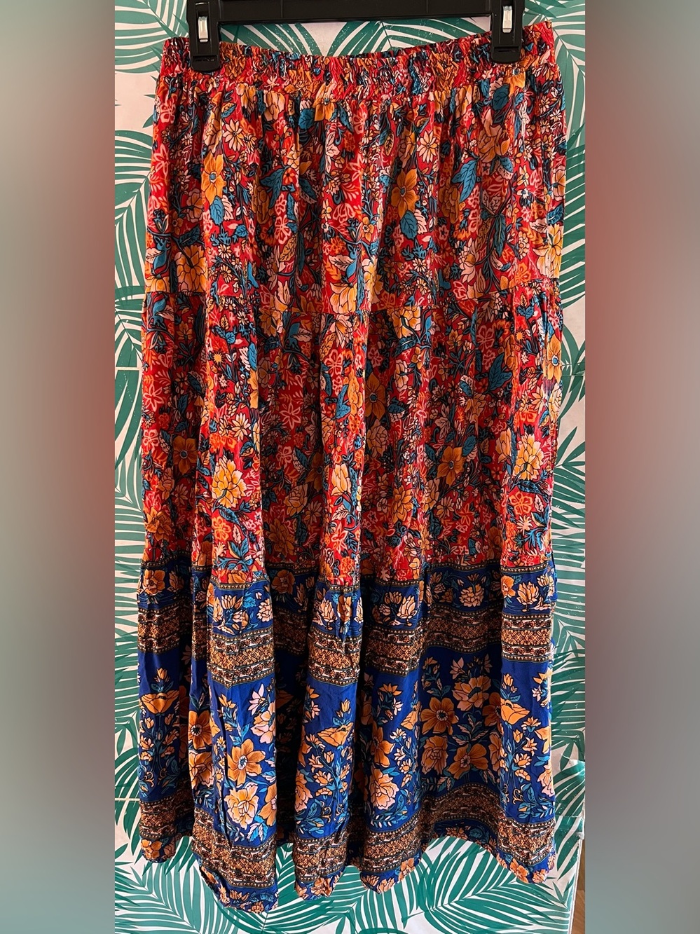 Bohemian Floral Tiered Maxi Skirt - Red & Blue Sz XL